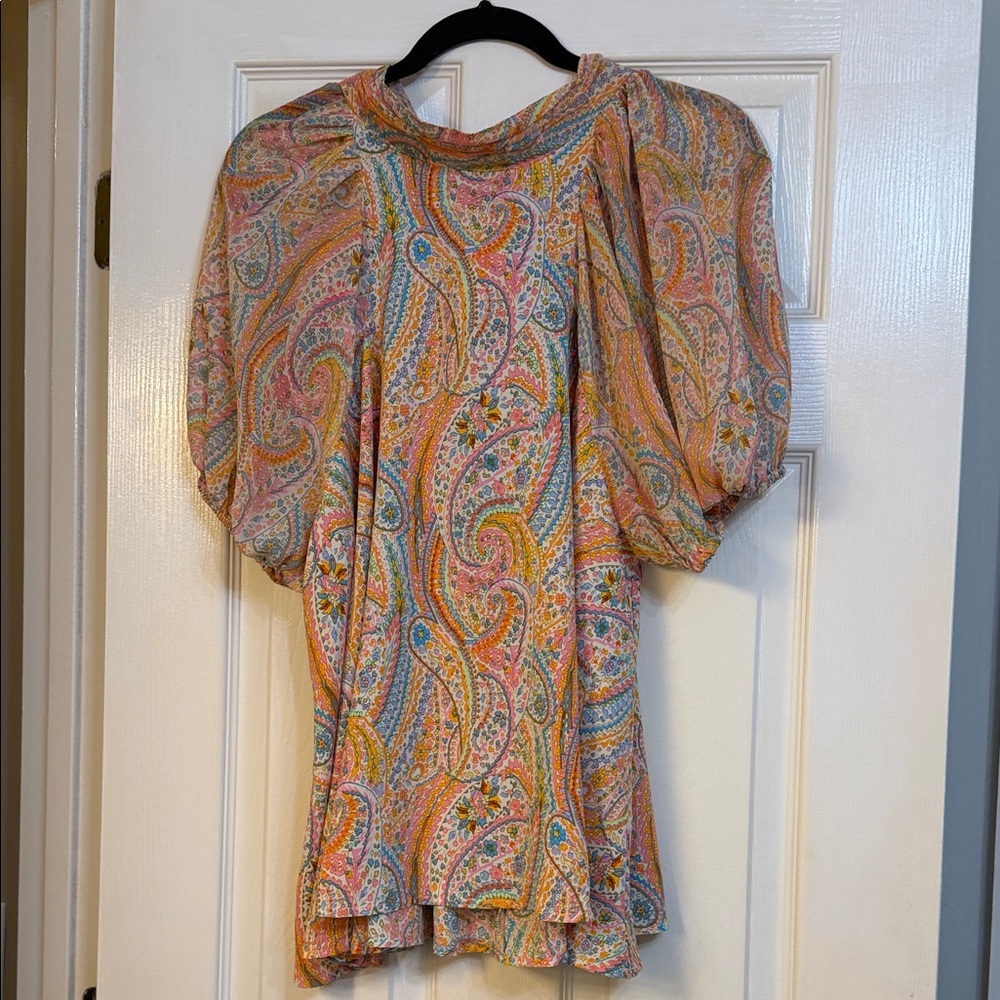 entro Multicolor Paisley Puff-Sleeve Blouse